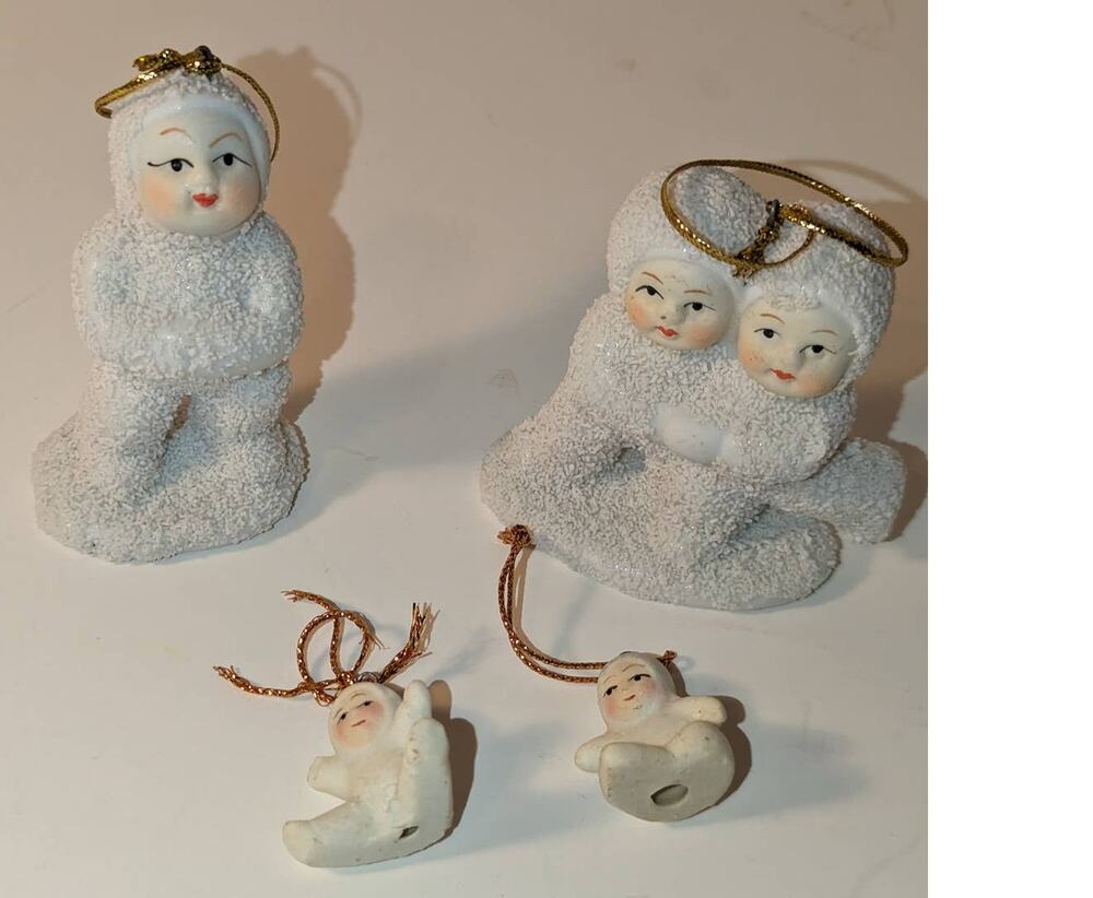 Vintage Lot 4 Snow Babies Christmas Ornaments Decorations